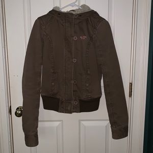 Brown Fur-lined Coat w buttons/zipper - Hollister
